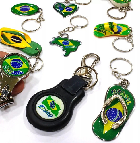 Kit Com 10 Chaveiros Brasil Bandeira Mapa Excelente Souvenir