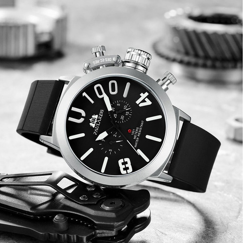 Reloj Mecánico Automático Impermeable Paulareis Para Hombre Color Del Fondo Plata/naranja