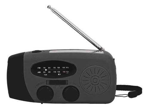 Radio Solar De Manivela Con Linterna Led (negra) A