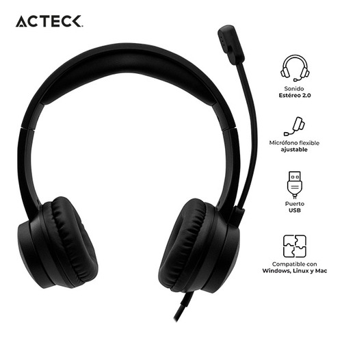 Audifono Acteck Con Microfono Flexible Usb Ngo Ac-932233 Kt