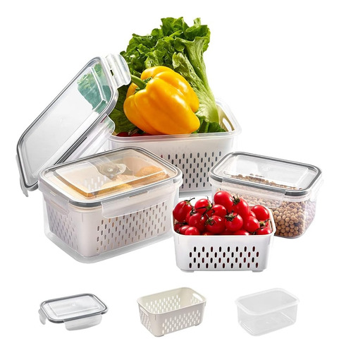 Organizador De Alimentos Con Tapa Pack De 3 Tamaños Clicshop Color Blanco