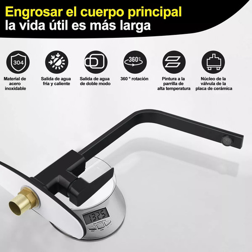 Monomando Mezcladora Para Fregadero Llave Cocina Negro Mate