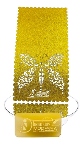 10 Sobres Invitación Corte Laser Glitter Laserfly 15x15 Dorado Amarillo