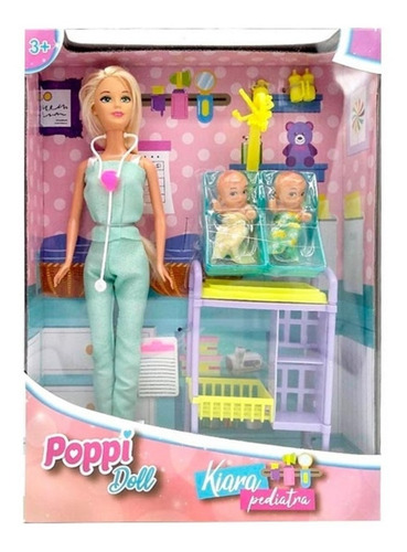 Imagen 2 de 5 de Muñeca Kiara Pediatra Con Bebes Y Accesorios Poppi B149 Edu