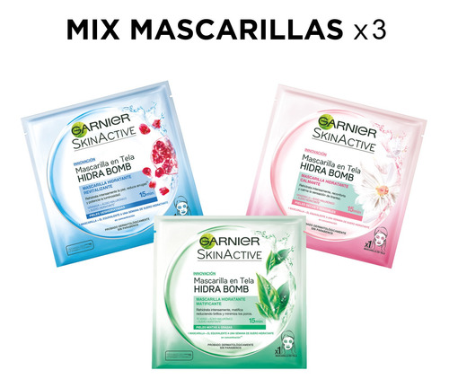 Combo Mascarillas Faciales Garnier Skinactive X 3u