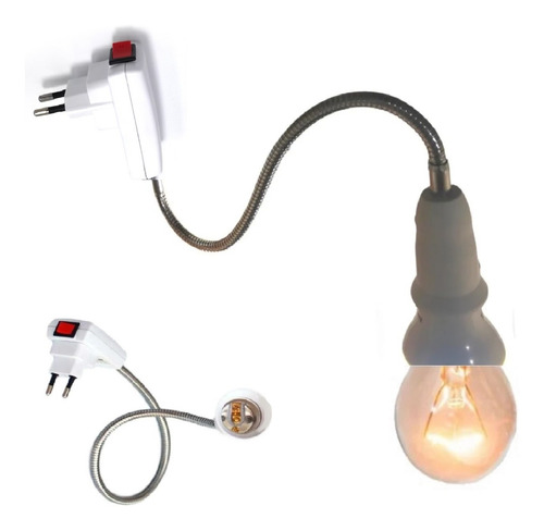 3 Tomada Soquete Flexível Lâmpada E27 40cm Interruptor Luz