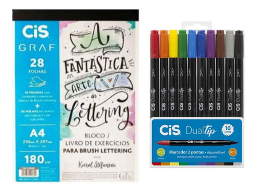 Bloco De Exercício Lettering + Marcador Brush Dual Tip Cis