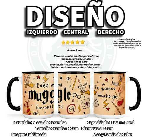 Taza Harry Potter 15oz 450ml Asa Color 2pz Modelos A Elegir.