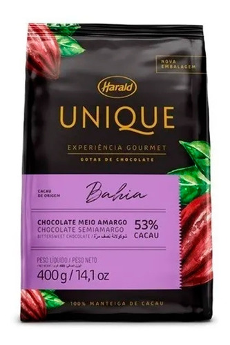 Chocolate Meio Amargo Gotas Unique Bahia 53% Cacau 400g