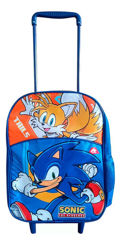 Mochila Sonic Y Tails Con Carro 35 Cm - Vamos A Jugar Color Azul