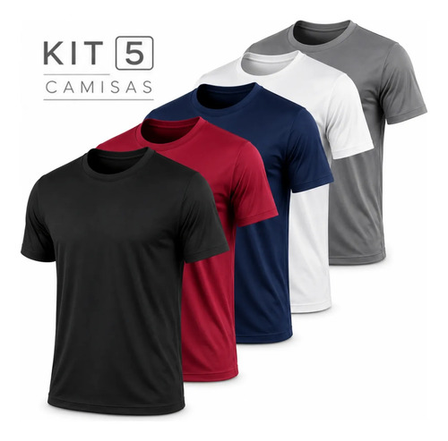 Kit 5 Camisetas Básicas Masculina Dry Fit Lisa Tradicional Sortido M