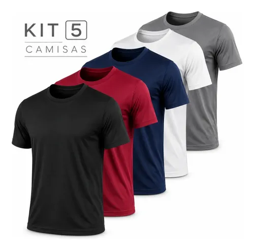 Kit 5 Camisetas Básicas Masculina Dry Fit Lisa Tradicional - foto 1