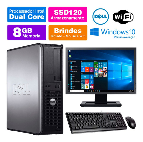 Desktop Usado Dell Optiplex Int Dcore 8gb Ddr3 Ssd120 Mon19w