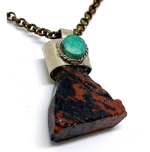  Collar Amuleto Energía Piedra Obsidiana Caoba