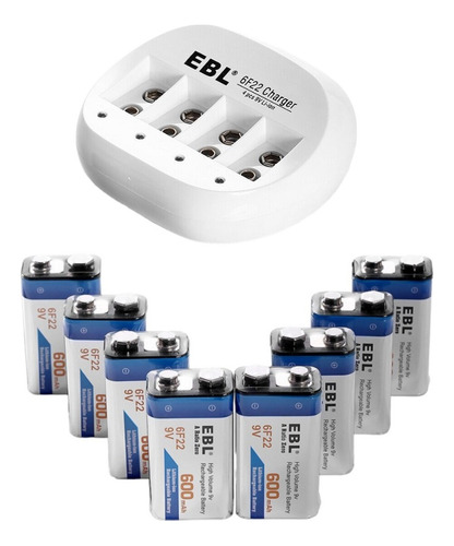 Cargador Inteligente 4 Puertos De 9v + 8 Pilas Recargables