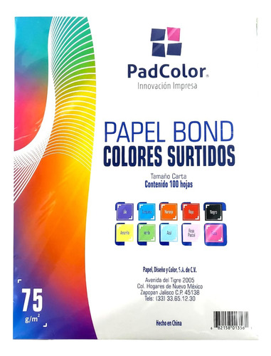 Hojas De Papel Bond 75g T/carta Colores Surtidos C/100 Hojas