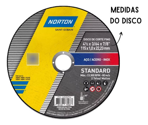 Kit Com 24 Discos De Corte 4 1/2 Norton Standard P/ Alumínio