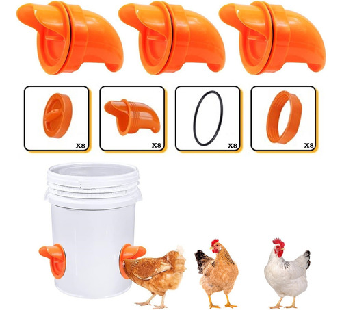 Kit 8 Bocal Para Comedouro Tratador Galinhas Aves Ração Cor Laranja