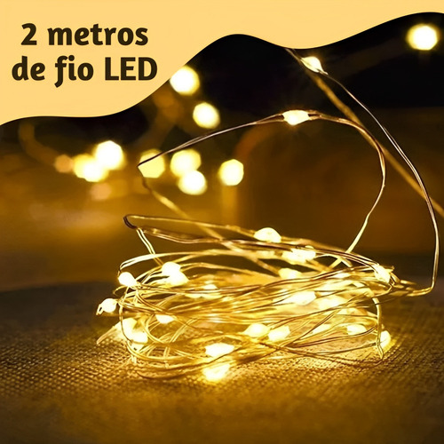 Kit 6 Fio Fada Cordão De Luz 2 Metros 20 Leds Branco Quente