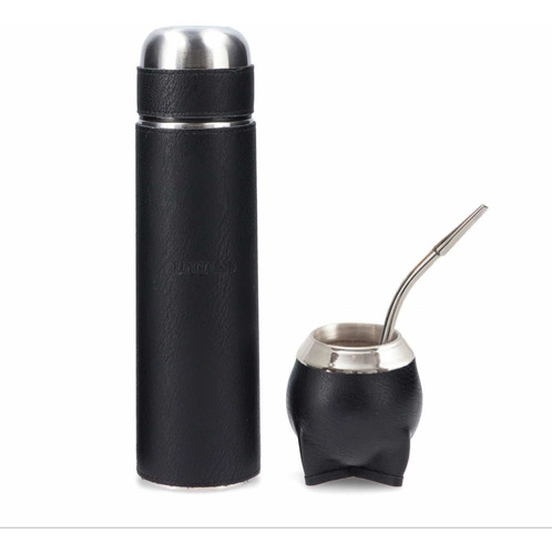 Termo Y Mate Forrados En Eco Cuero. De Acero Inox,estampados