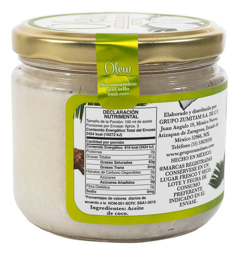 Aceite Olew De Coco Neutro 300ml
