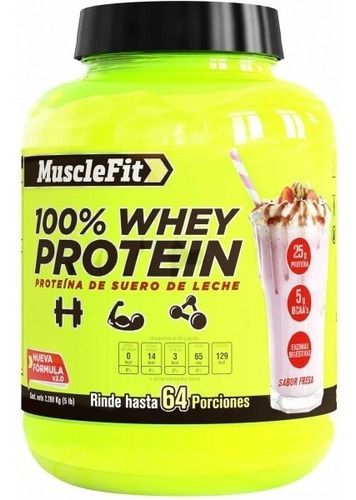 Proteina 100% Whey Protein Musclefit 5 Libras 65 Servicios Sabor Fresa