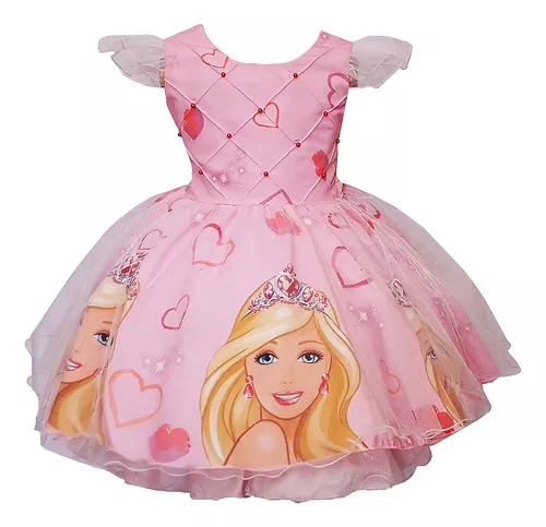 Vestido Festa Infantil Luxo Barbie Rosa Roupa Aniversário