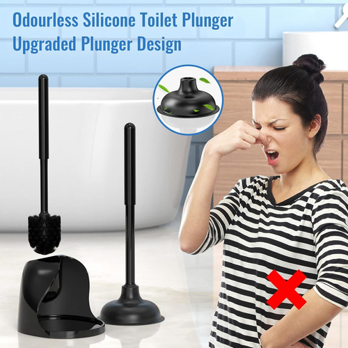 Cepillo Escobilla Sopapo Inodoro Baño Set Limpieza 2 En 1 Negro