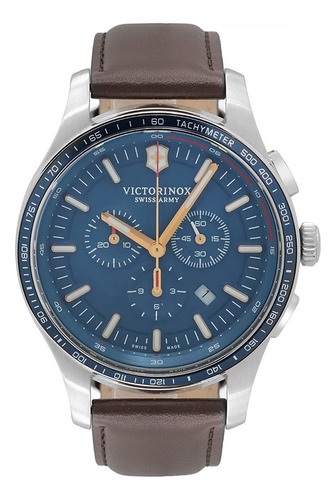 Relógio esportivo Victorinox Swiss Army azul, edição limitada, pulseira marrom