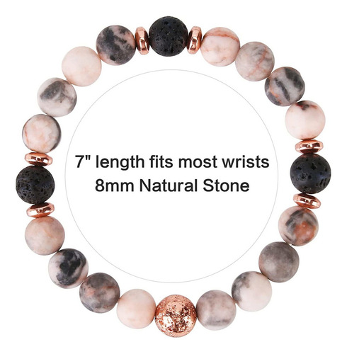 Pulsera De Jaspe De Cebra Rosa Lava Rock, Para Aliviar El Es