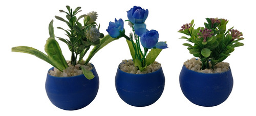 Plantita Artificial Pequeña, Decorativa, En Maceta Azul