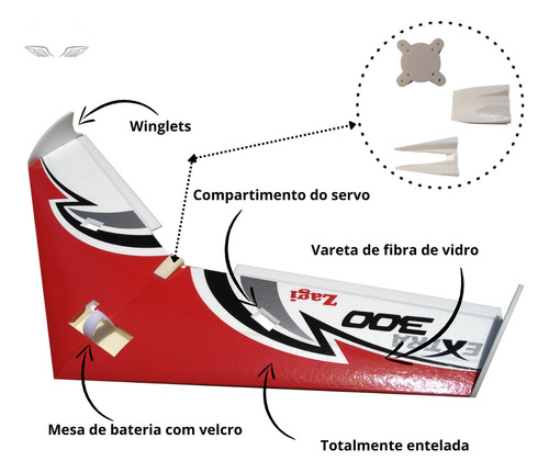 Aeromodelo Asa Zagi Horizon 1 Metro De Asa Com Linkagem + 2 Servos Mg90s Cor Vermelho