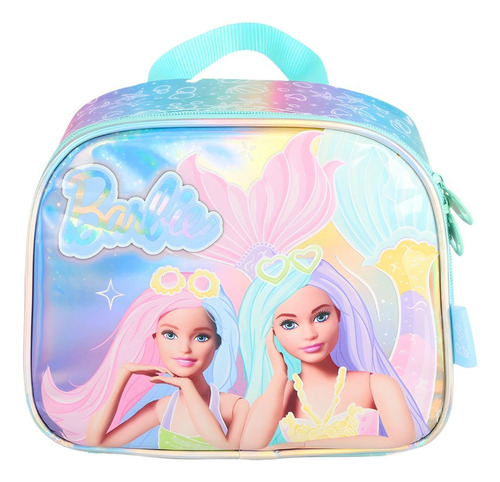 Mochila Rodinha Lancheira Estojos Barbie Brilho Cor Verde