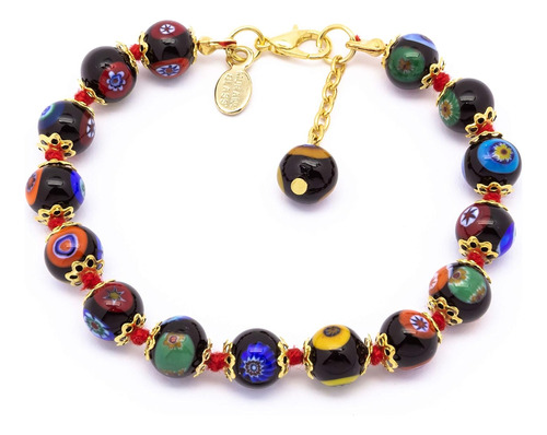 Pulsera De Murano Glass/pulsera Millefiori Negra/venice...