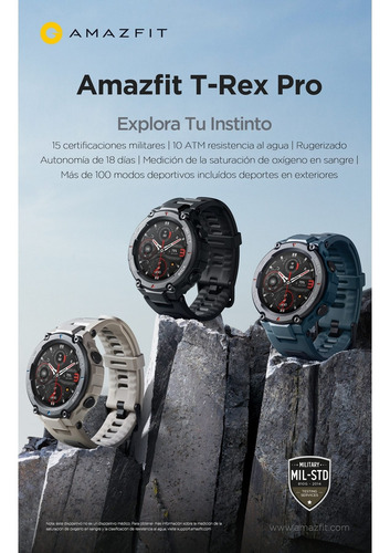 Smartwatch Amazfit Sport T-Rex Pro 1.3" caja 47.7mm de policarbonato meteorite black, malla meteorite black de silicona A2013