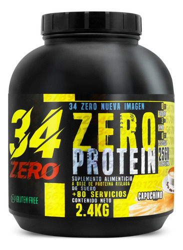 Proteína Whey Hidrolizada Isolate 34 Zero 2.4kg 80 Servicios Sabor Capuccino