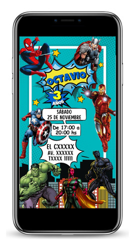 Tarjeta Invitación Digital Avengers Perzonalizada 