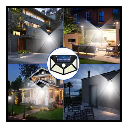 Aplique Reflector Solar Led Panel Recargable 100exterior X2 Negro Blanco