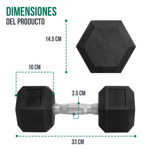 Mancuerna Pesa Hexagonal 25lb/12kg Pvc Gym Color Negro