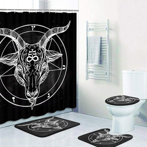 Set De Baño A Rayas Burdeos Con Cortina De Ducha.