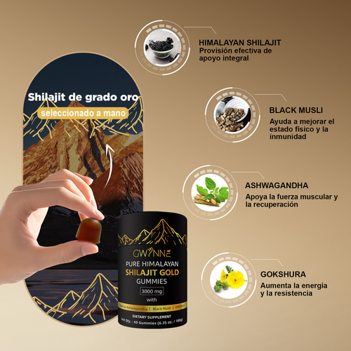 Gwynne Shilajit Gummies Puro Del Himalaya 85 Micronutrientes 60 Gummies + Charaji Cápsulas 60unidades 2pcs