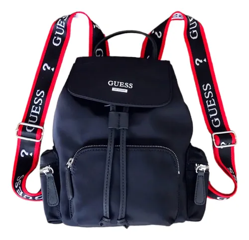 Mochila Guess Original Nl822132 Negro Strap Grabado Urbana