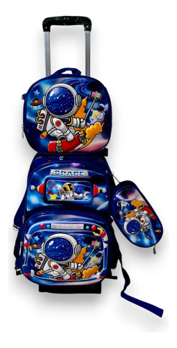 Mochila Con Carro Desmontable Con Luces 3 Piezas Azul Astronauta