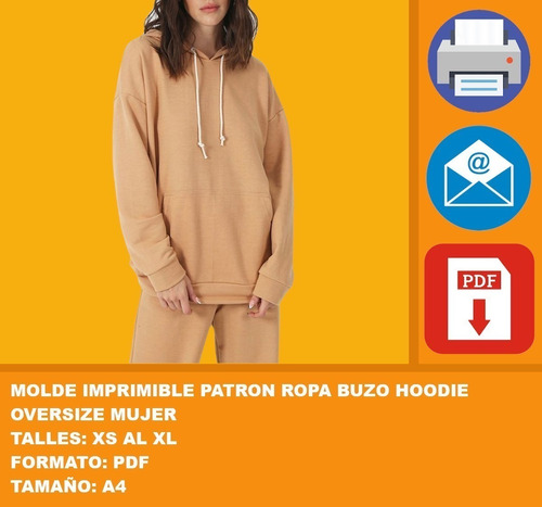 Imagen 1 de 3 de Molde Imprimible Patron Ropa Buzo Hoodie Oversize Mujer 2x1