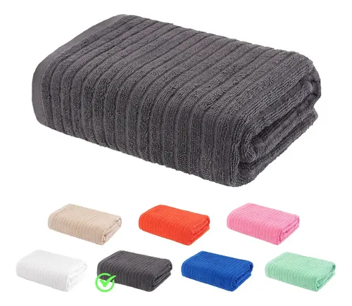 Toalla Baño Tuallas Algodón 100% Toallon Sólido Rayas 70x140 Color Gris Lisa