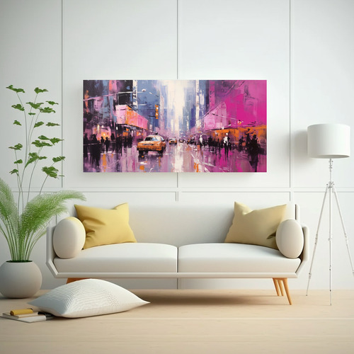 100x50cm Cuadro Lluvioso En Ambiente Animado Bastidor Madera