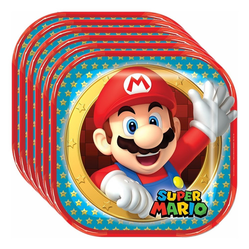 Mario Bros Plato Grande Fiesta 6 Piezas - Supernin22