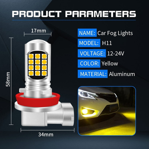 Kit De Faros Antiniebla Led H11 6000k Bicolor Amarillo