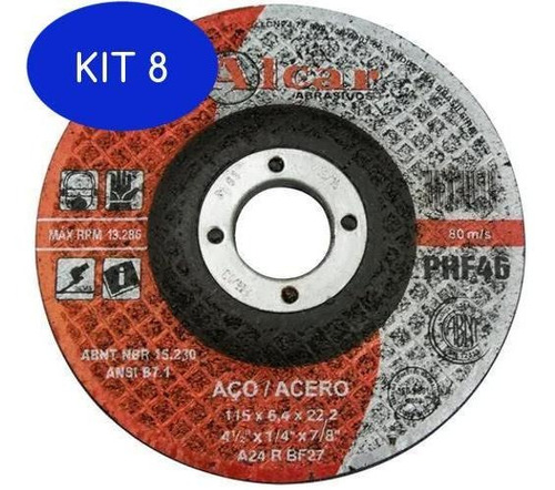 Kit 8 Disco De Desbaste 115x6,4x22,2mm Phf46 - Alcar