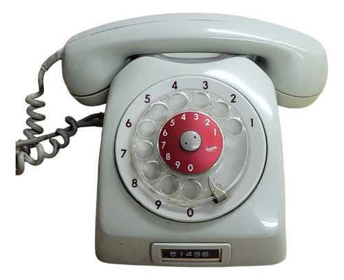 Telefono De Disco Gris Oscuro, Ericsson, Años 80s, Dial Rojo